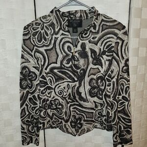 St. John Floral Black and Cream Blazer Full Zip Sz 6